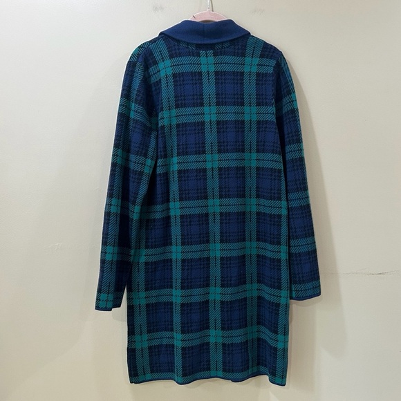 LANDS END Coat Long Cardigan Green Navy Blackwatch Plaid size small new - Picture 2 of 7